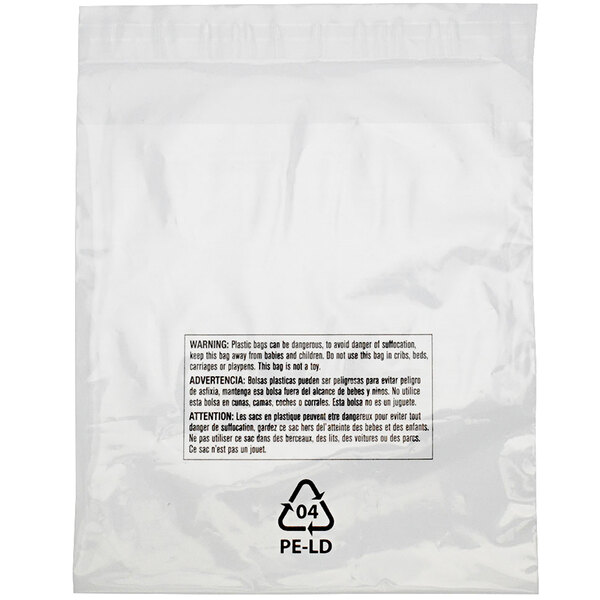 A white plastic Lavex resealable bag with black text and a suffocation warning.