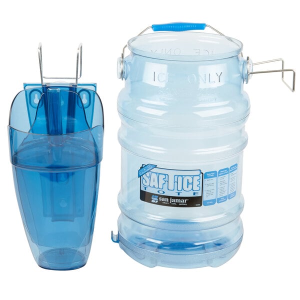 A large blue plastic container with a handle.