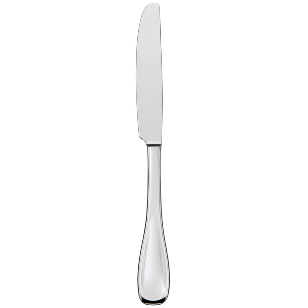 A silver stainless steel Oneida Voss II dinner knife.