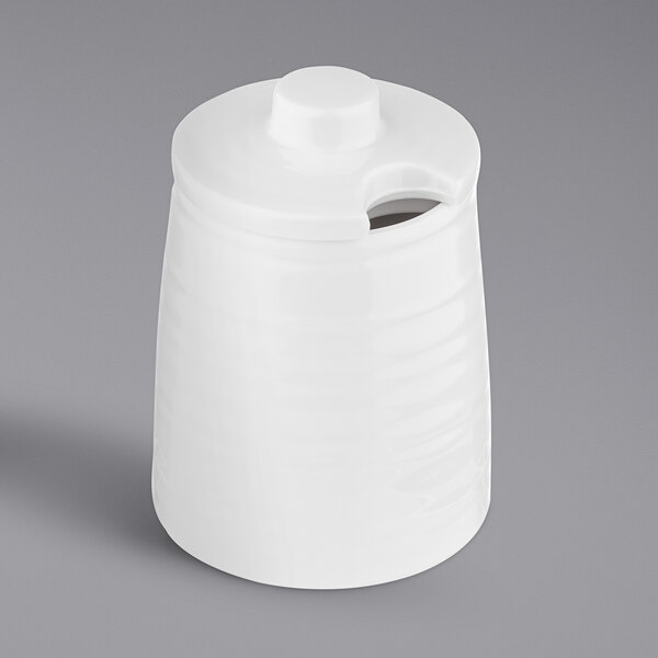 A white melamine container with a lid.