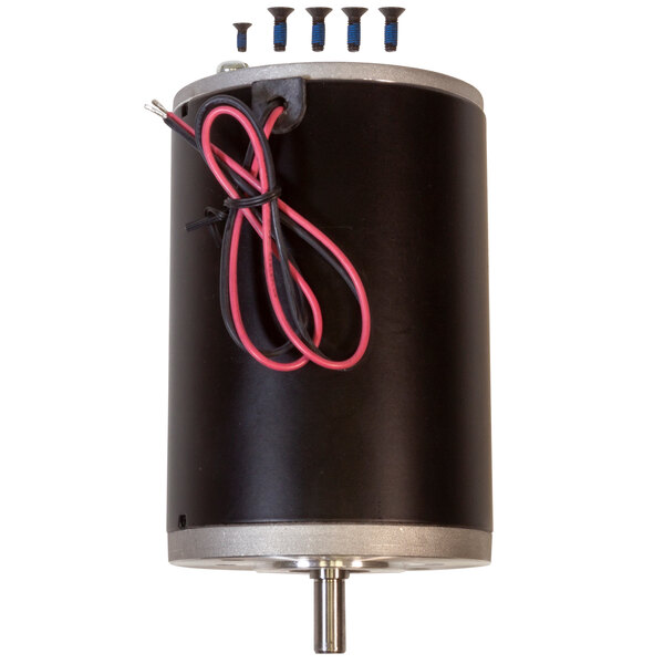 A Square Scrub motor replacement kit with a black and silver electric motor and red and black wires.