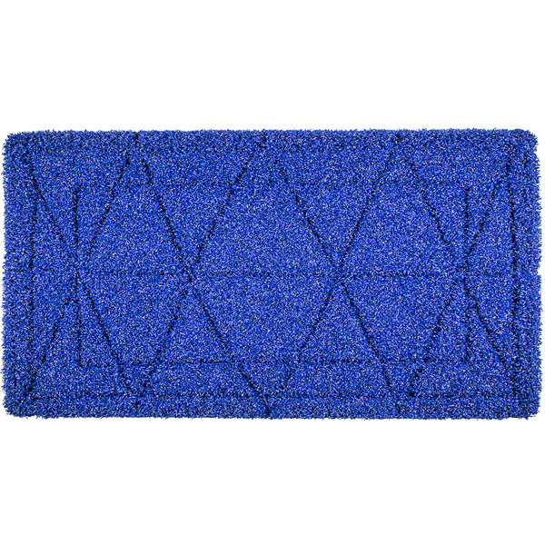 A blue carpet with a diamond pattern.