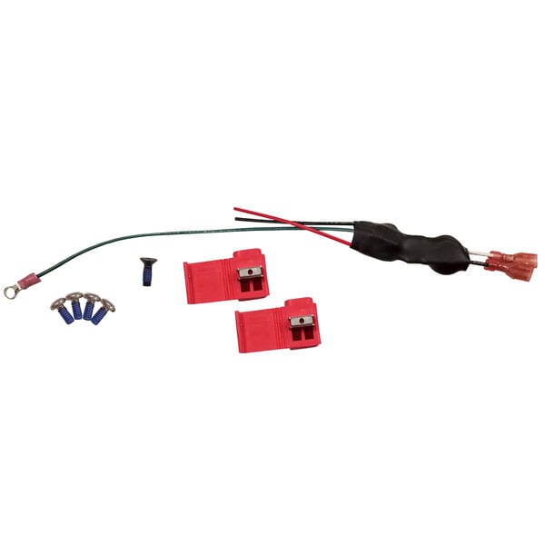 A red and black Square Scrub wiring harness kit with electrical components and screws.