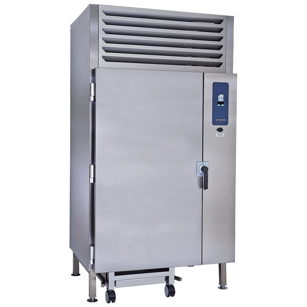 A large stainless steel Alto-Shaam commercial blast chiller cabinet with a door.