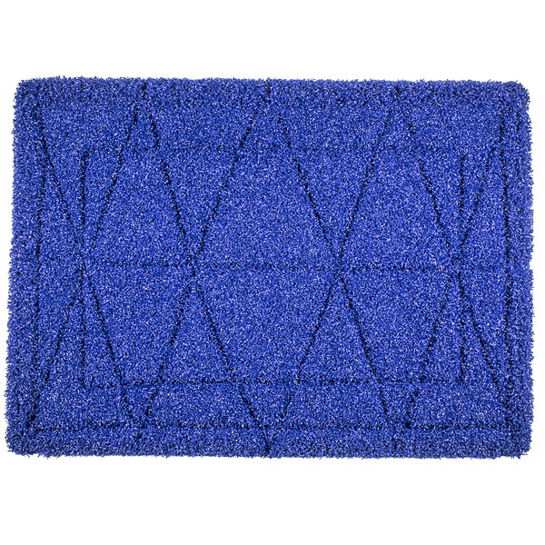 A blue doormat with a diamond pattern.