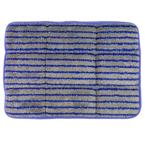 A blue and grey striped Square Scrub microfiber carpet pad.