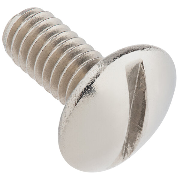 A close up of a silver screw.
