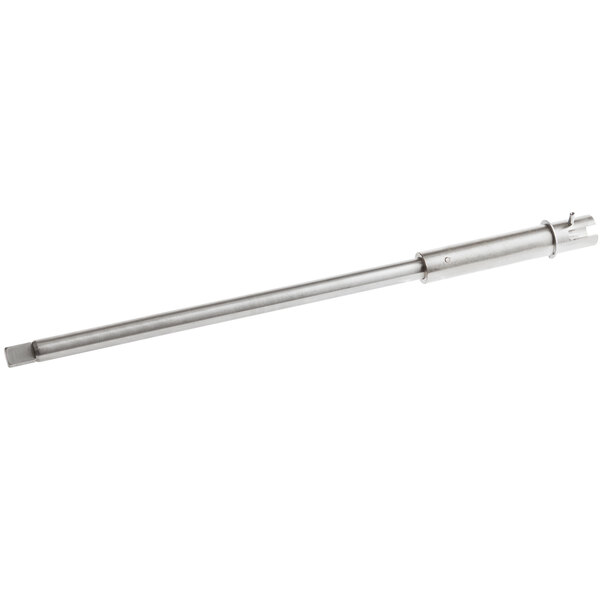A stainless steel metal rod with a handle on a white background.