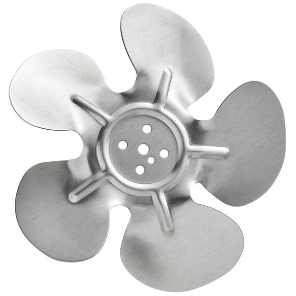 A close-up of a metal fan blade.