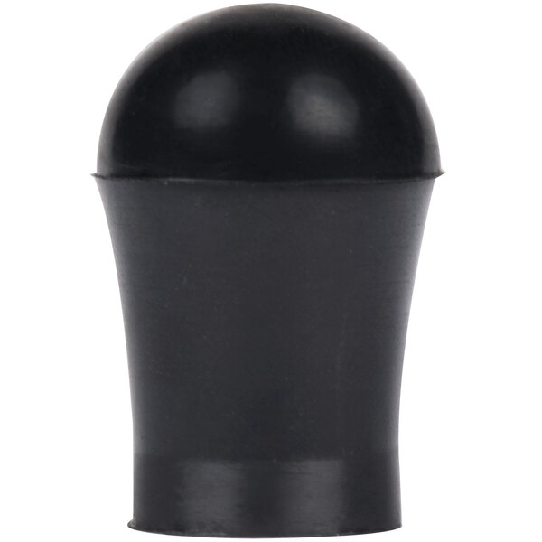 A black rubber stopper with a round black cap.