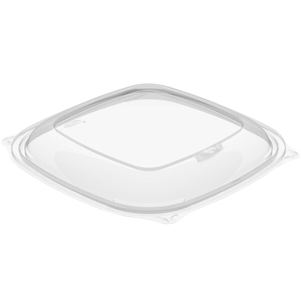A clear plastic container with a Dart clear lid.