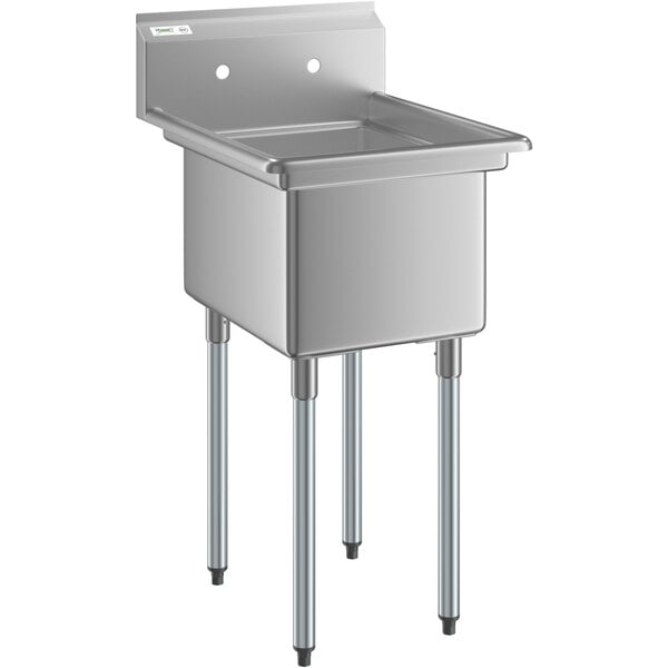 A Regency stainless steel sink with galvanized steel legs.