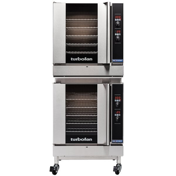 A Moffat double deck commercial convection oven on wheels.