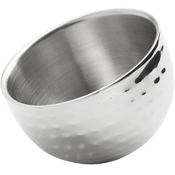 An American Metalcraft stainless steel bowl with a hammered finish.