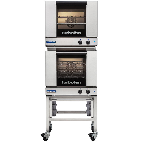 Two Moffat double deck convection ovens on casters.