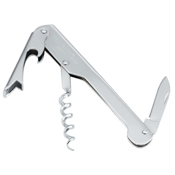 A Vollrath stainless steel waiter's corkscrew with a spiral and knife.