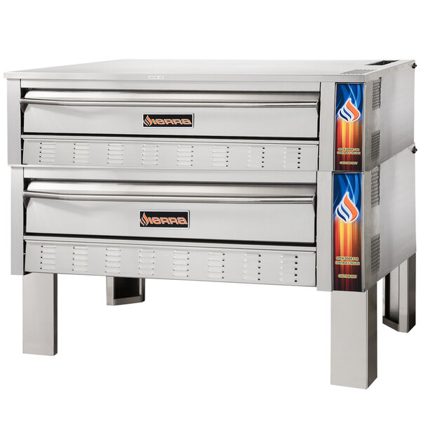 A large stainless steel Sierra Range double pizza deck oven.
