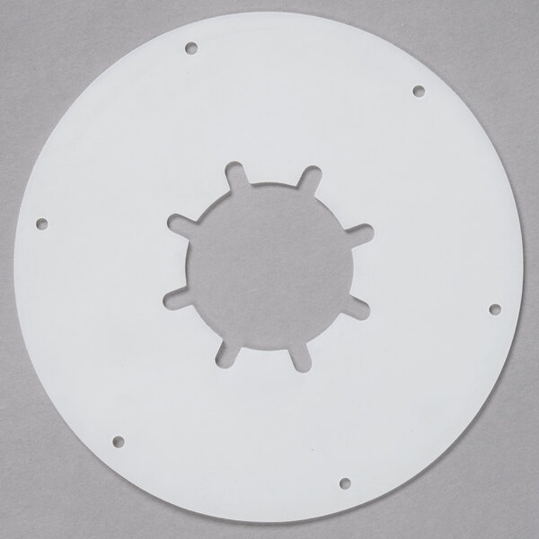 A white circular gasket with holes.