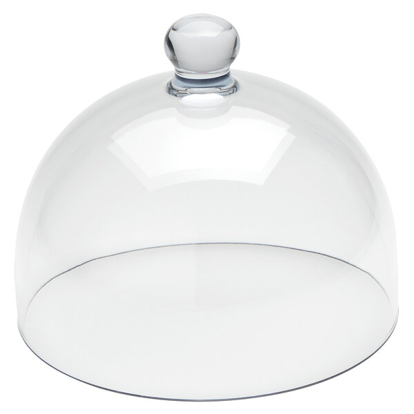 An American Metalcraft clear polycarbonate dome cover over a white surface.