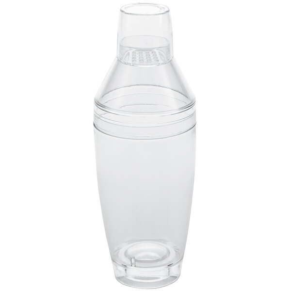 An American Metalcraft clear plastic cocktail shaker with a lid.