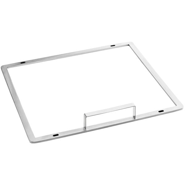 A rectangular white metal frame with a handle.