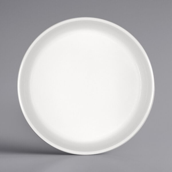 A stackable white Bauscher porcelain bowl.