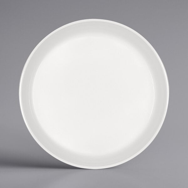 A Bauscher bright white porcelain stew bowl with a white rim.