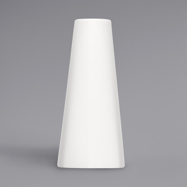 A white cone-shaped porcelain flower vase.
