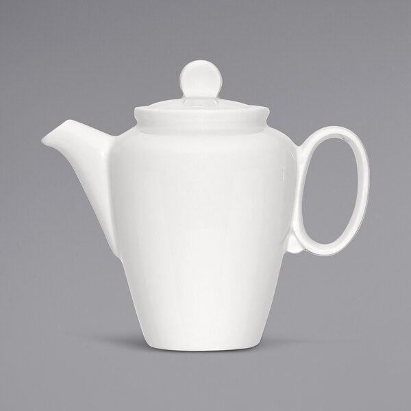 A white Bauscher coffee pot with a lid and a handle.