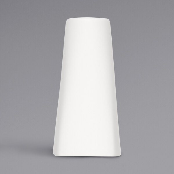 A white cone-shaped Bauscher porcelain salt shaker with a white lid.