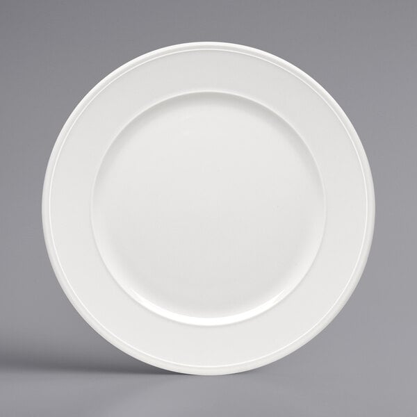 A Bauscher bright white porcelain plate with a round edge.