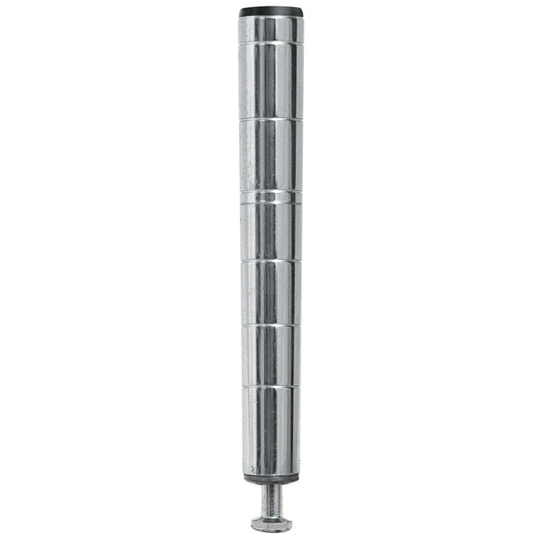 A silver metal stationary pole with a screw on the end.