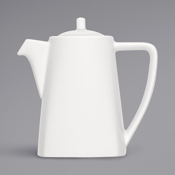 A Bauscher bright white porcelain coffee pot with a lid.