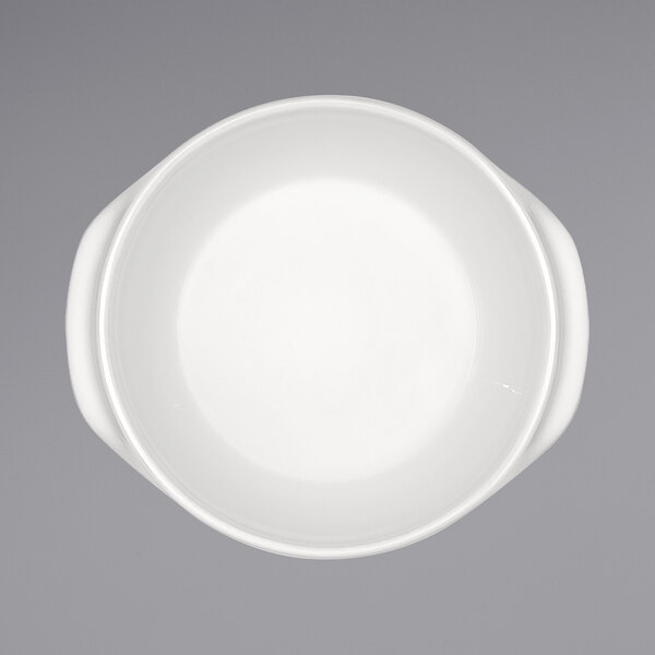 A Bauscher bright white porcelain bowl with handles.