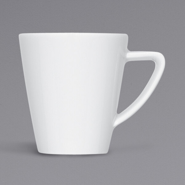 A Bauscher bright white porcelain cup with a handle.