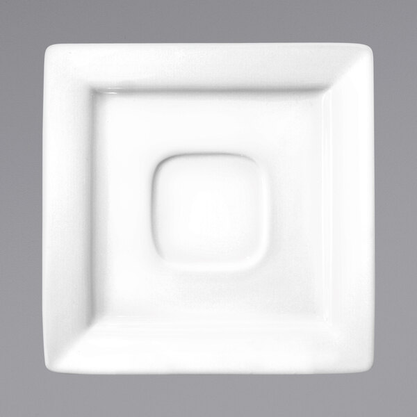 A white square International Tableware Elite porcelain saucer with a square center.