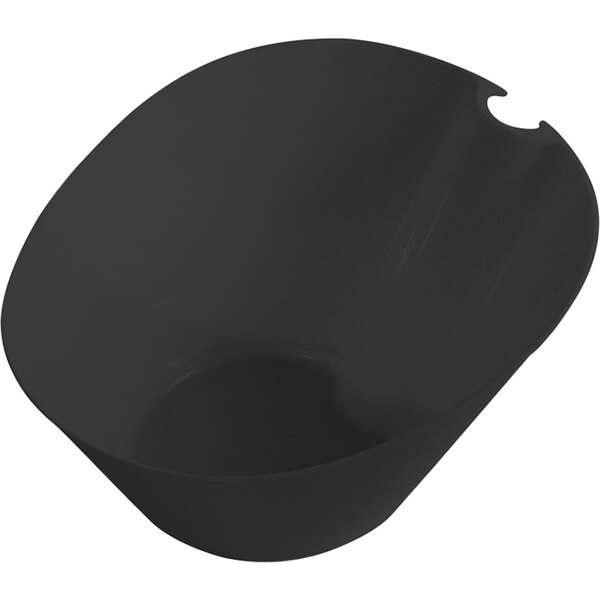 A black Fineline plastic bowl with a hole in the side.