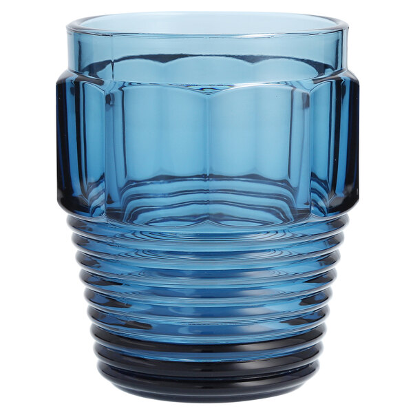 A Fortessa slate blue glass with a black bottom.
