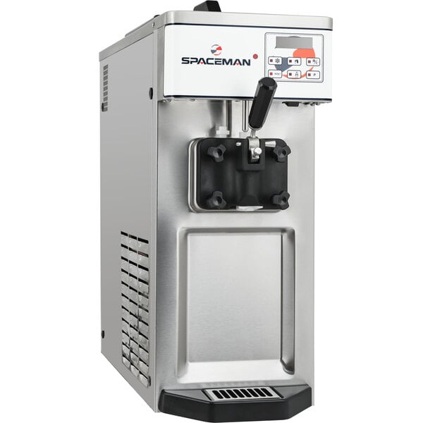 A silver and black Spaceman commercial ice cream machine with a stainless steel finish.