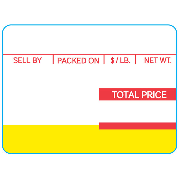 A white scale label with red and yellow text reading "Sell By Pack"