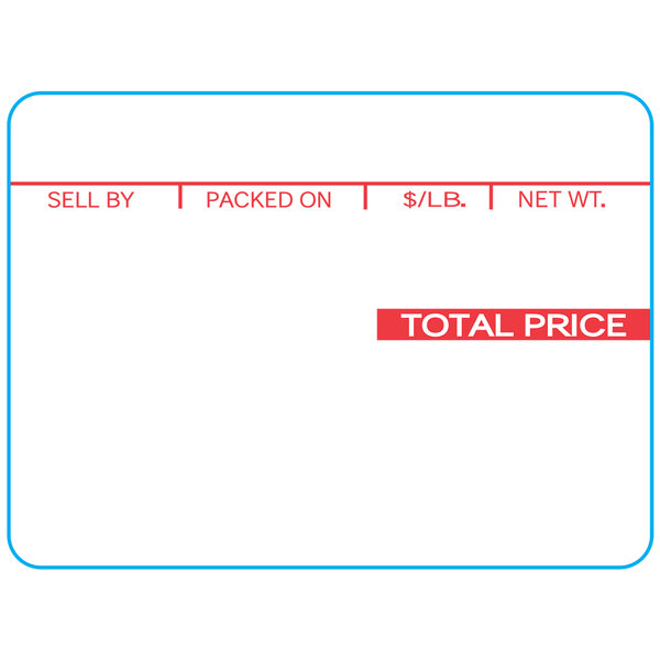 A white pre-printed scale label with red text reading "sell" and "sell".