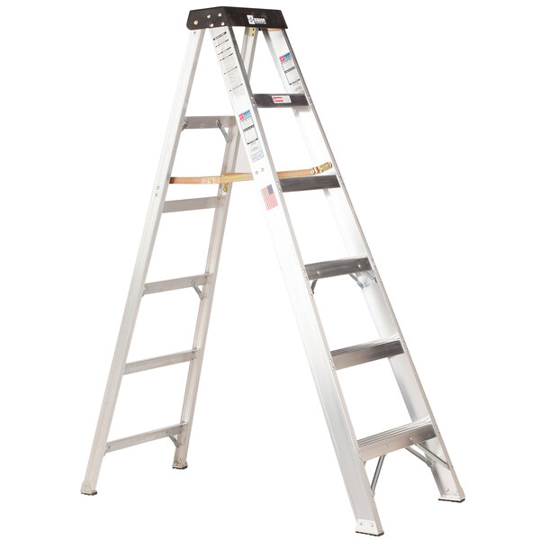 A Bauer Corporation 3' aluminum step ladder with two steps and a black top on a white background.