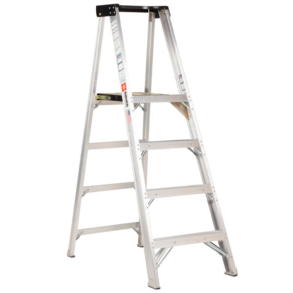 A Bauer Corporation aluminum platform ladder with a steel platform and 10 steps on a white background.