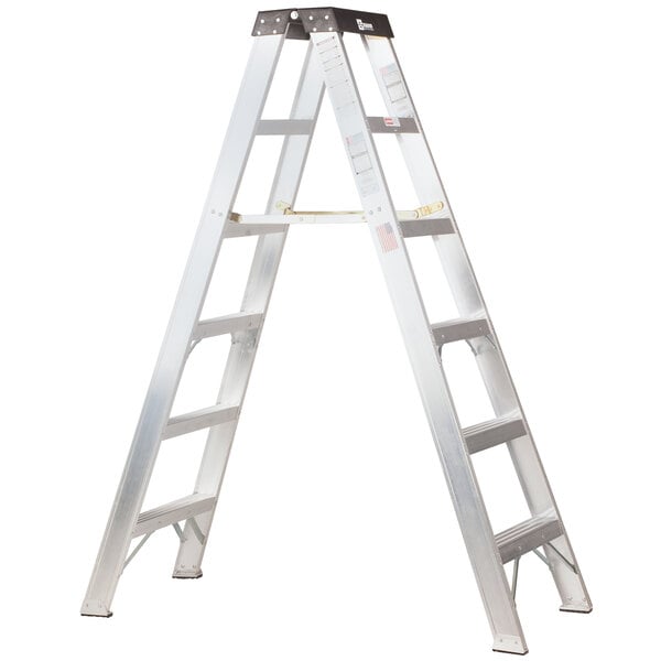 A silver aluminum Bauer Corporation 200 Series 2-Way Step Ladder.