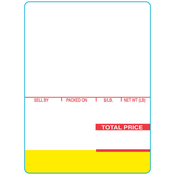 A white paper with a yellow and red rectangular price tag with red text.