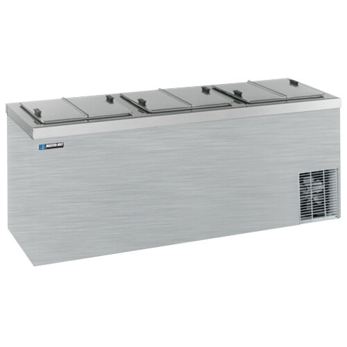 A Master Bilt stainless steel ice cream dipping cabinet with a lid.