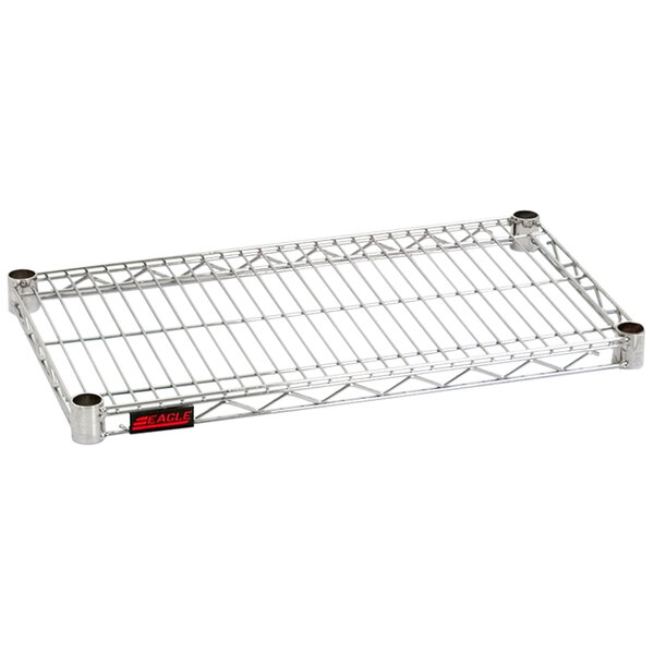 An Eagle Group stainless steel wire shelf with a red label.