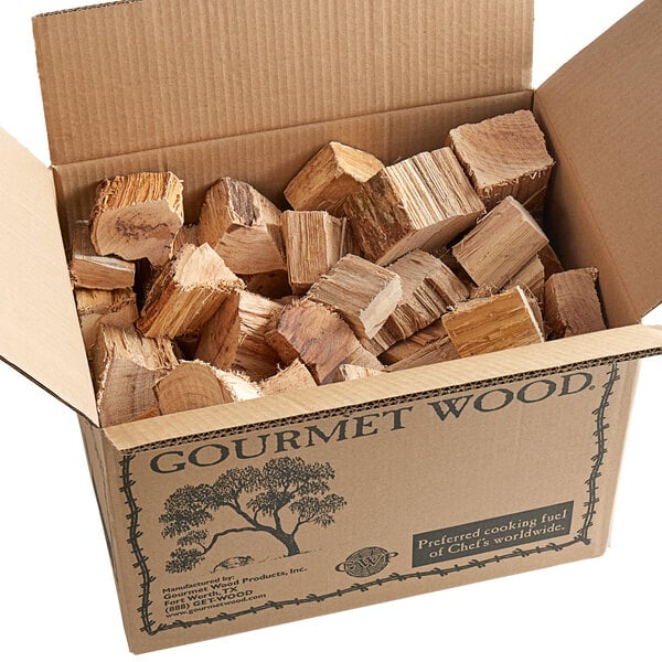 A box full of Pecan wood chunks.