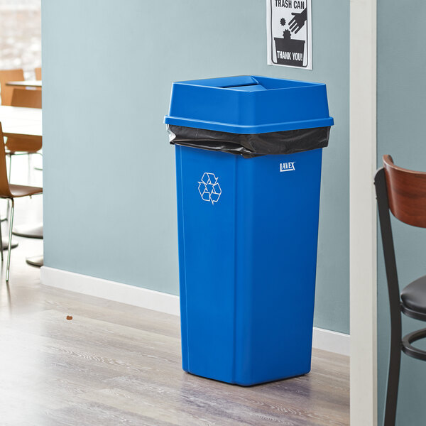 Lavex 23 Gallon Blue Square Recycle Bin with Swing Lid