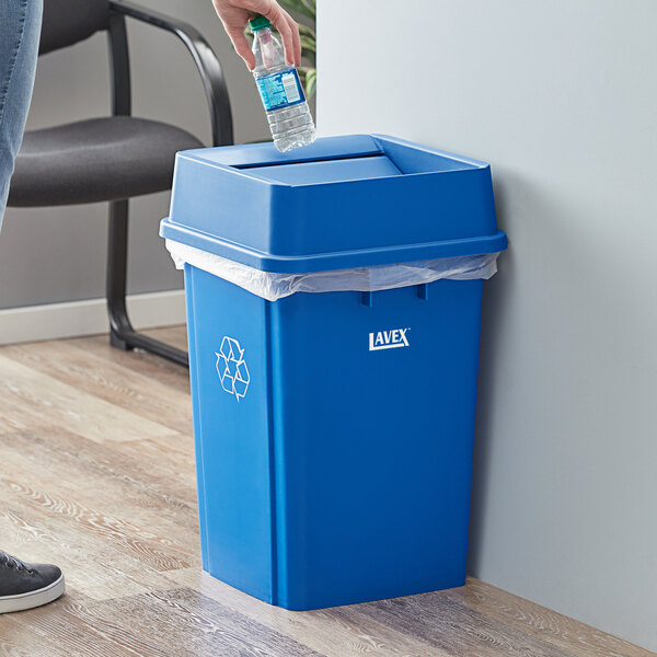 Lavex 19 Gallon Blue Square Recycle Bin with Swing Lid